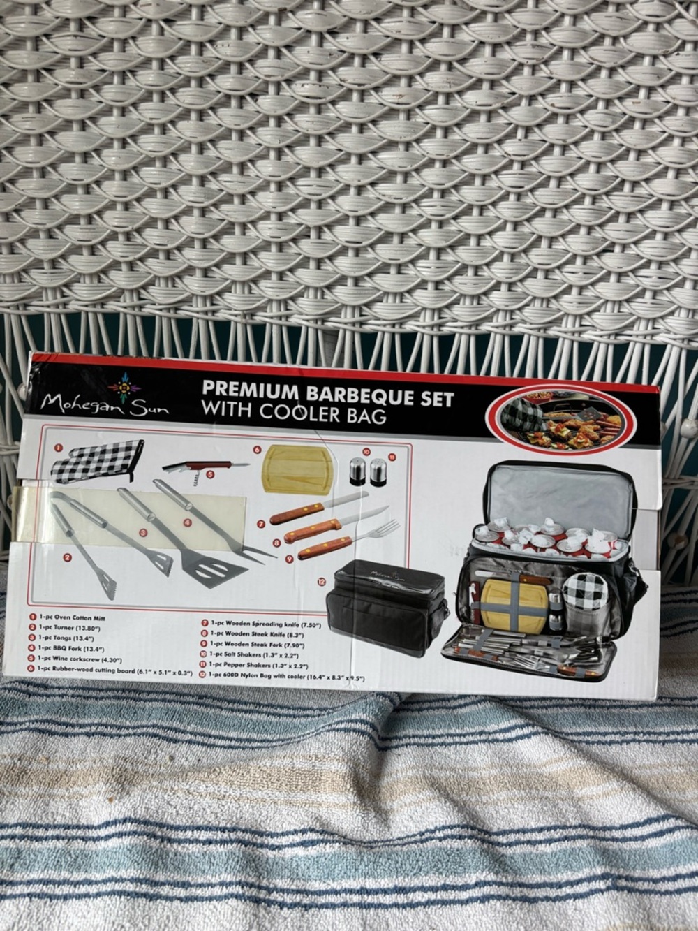 Mohegan Sun Premium Barbeque Set with Cooler Bag - brand new,Avon glass dove